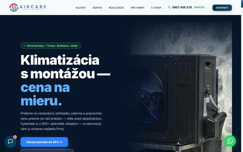 Úvodná stránka webu aircare.sk