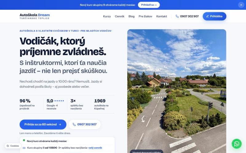 Úvodná stránka webu autoskoladream.sk