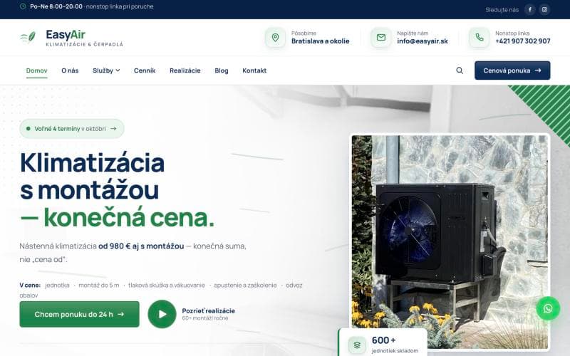 Úvodná stránka webu easyair.sk